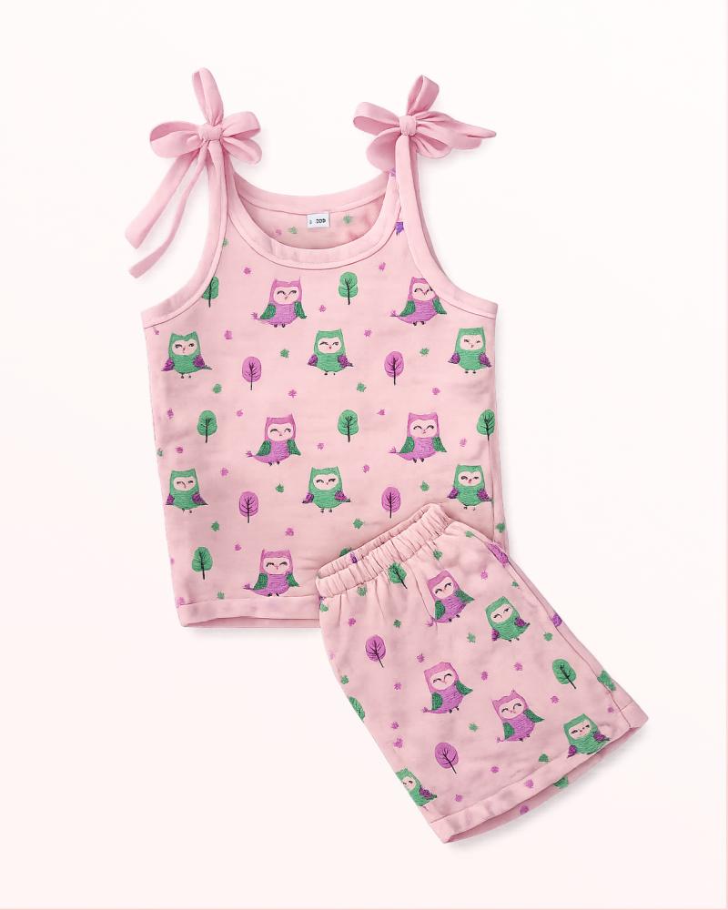 Owl Pink Jhabla Set
